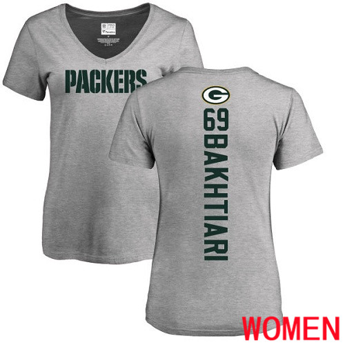 Green Bay Packers Ash Women 69 Bakhtiari David Backer V-Neck Nike NFL T Shirt